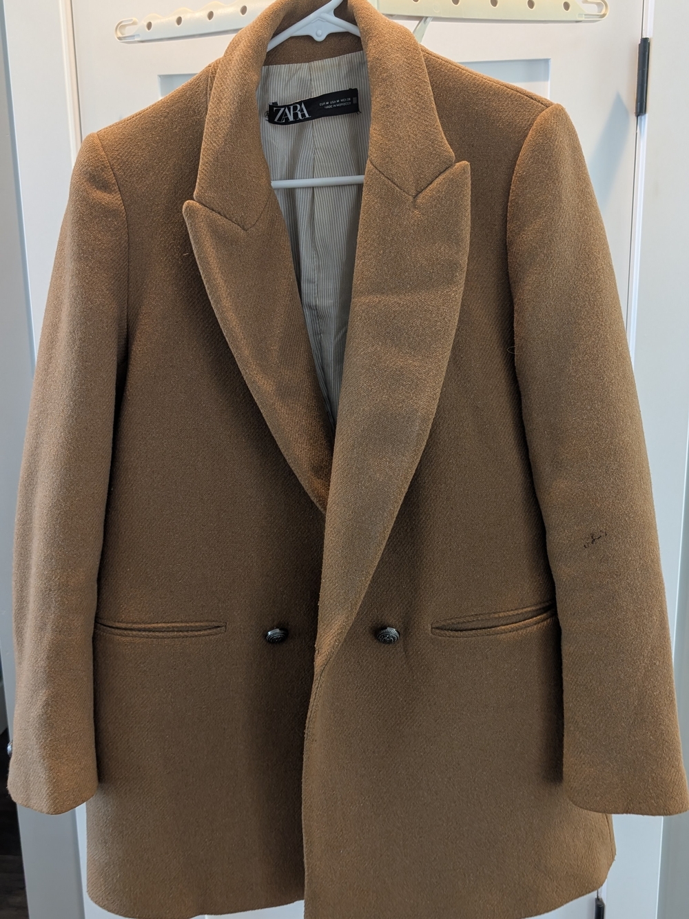 ZARA Women's Double-Breasted Camel Color Coat